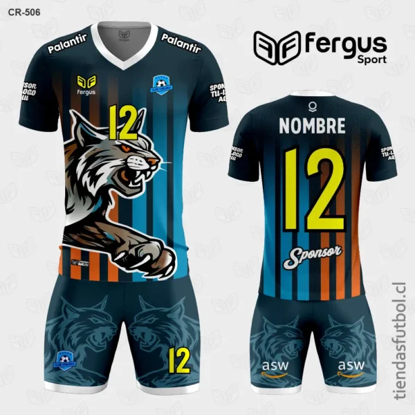 Camisetas de Futbol Lince celeste negro naranja