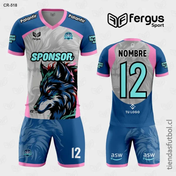 Camisetas de Futbol Lobo azul gris rosado