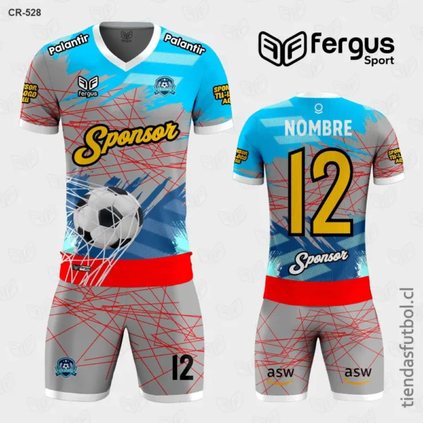 Camisetas de Futbol Pelota celeste gris naranja