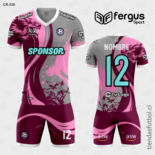 Camisetas de Futbol rosado guinda Gris