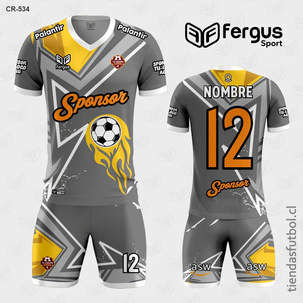 Camisetas de Futbol Pelota Amarillo Gris