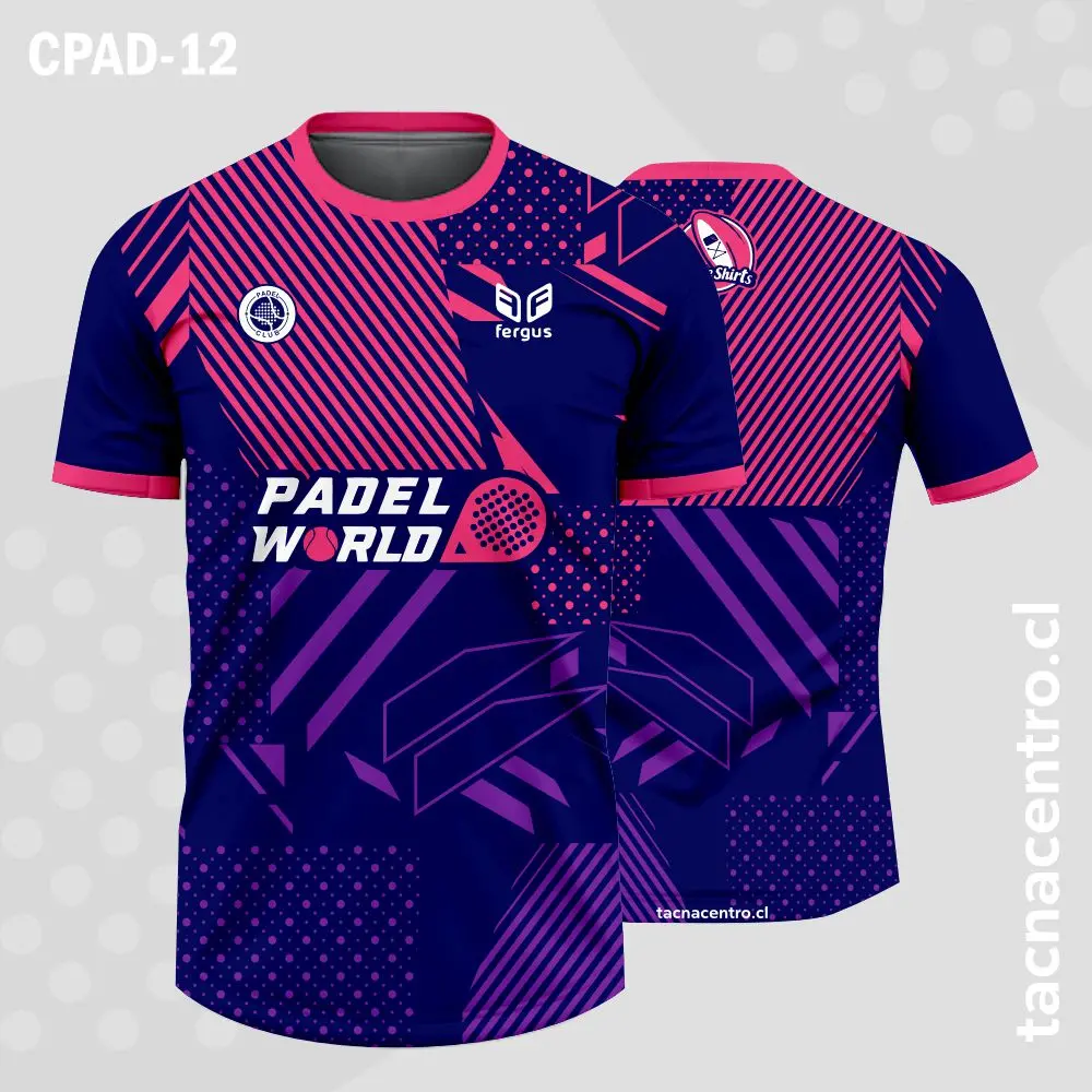 Camisetas de Padel Morado y lineas fucsias