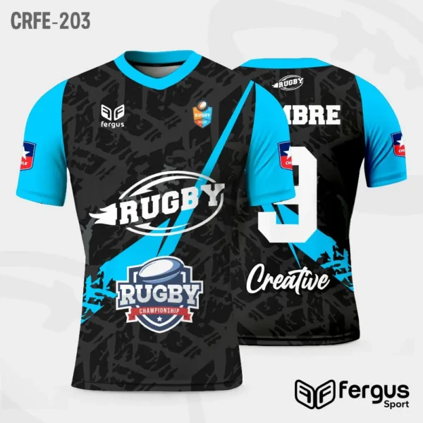 Camisetas de Rugby Negro mangas celestes