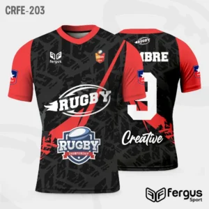 Camisetas de Rugby Negro mangas rojas