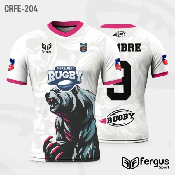 Camisetas de Rugby Blanco ribetes rosados