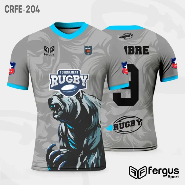 Camisetas de Rugby gris ribetes celestes