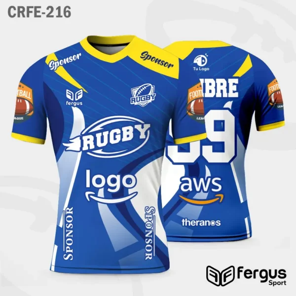 Camisetas de Rugby azul ribetes amarillos