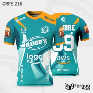 Camisetas de Rugby Turquesa ribetes naranjas