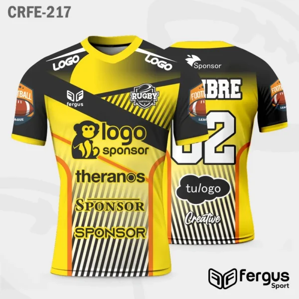 Camisetas de Rugby Amarillo mangas negras