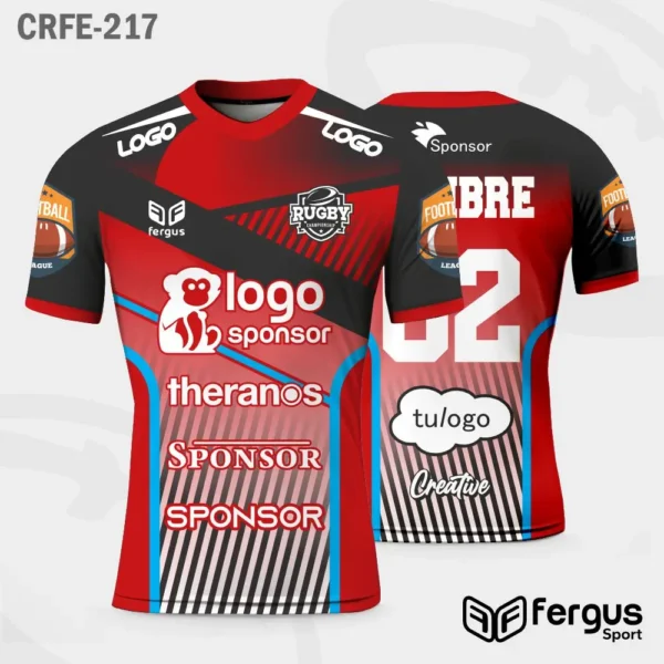 Camisetas de Rugby rojo mangas negras