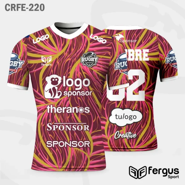 Camisetas de Rugby guinda con blanco