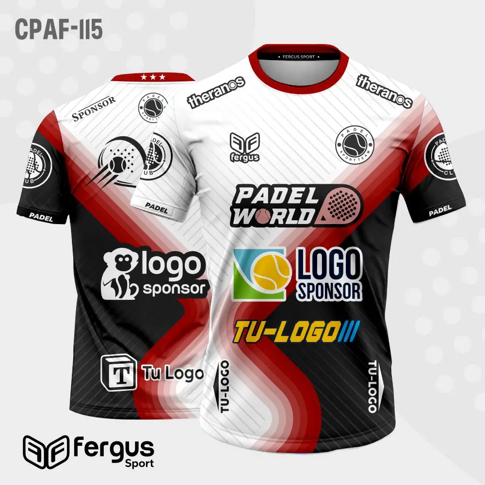 Camisetas de Padel Blanco con negro y rojo