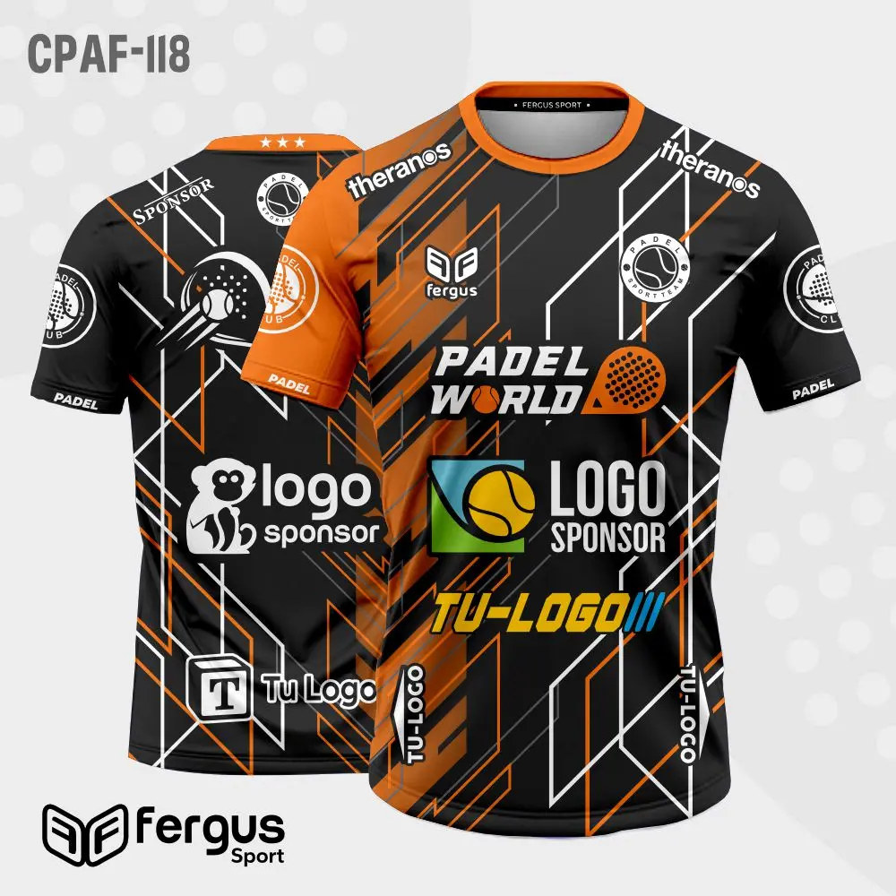 Camisetas de Padel Negro con naranja