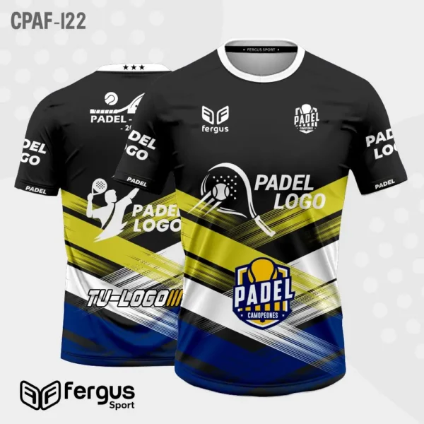 Camisetas de Padel Negro con blanco y amarillo