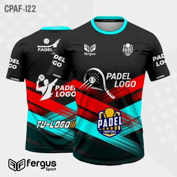 Camisetas de Padel Negro con rojo y celeste