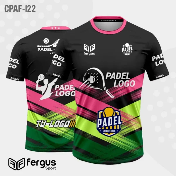 Camisetas de Padel Negro con verde y rosa