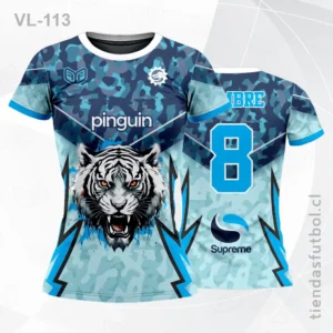 Camisetas de Voleibol con diseño de tigre azul VL-113 personalizadas en chile