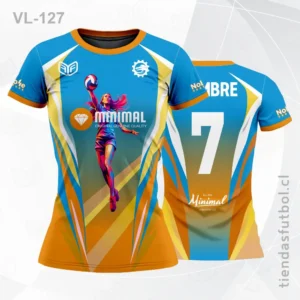 Poleras de Voleibol para damas celeste y naranja personalizadas en chile