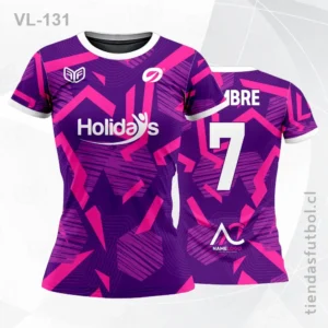 Poleras de Voleibol con diseño morado y rosado personalizadas en chile