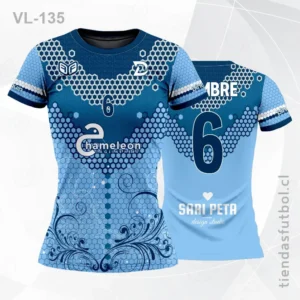 Poleras de Voleibol con diseño azul y celeste personalizadas en chile