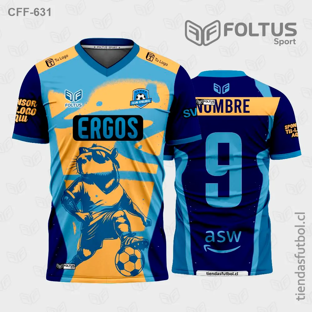 Camiseta de fútbol personalizadas CFF-631 azul con naranja, estilo enérgico personalizado