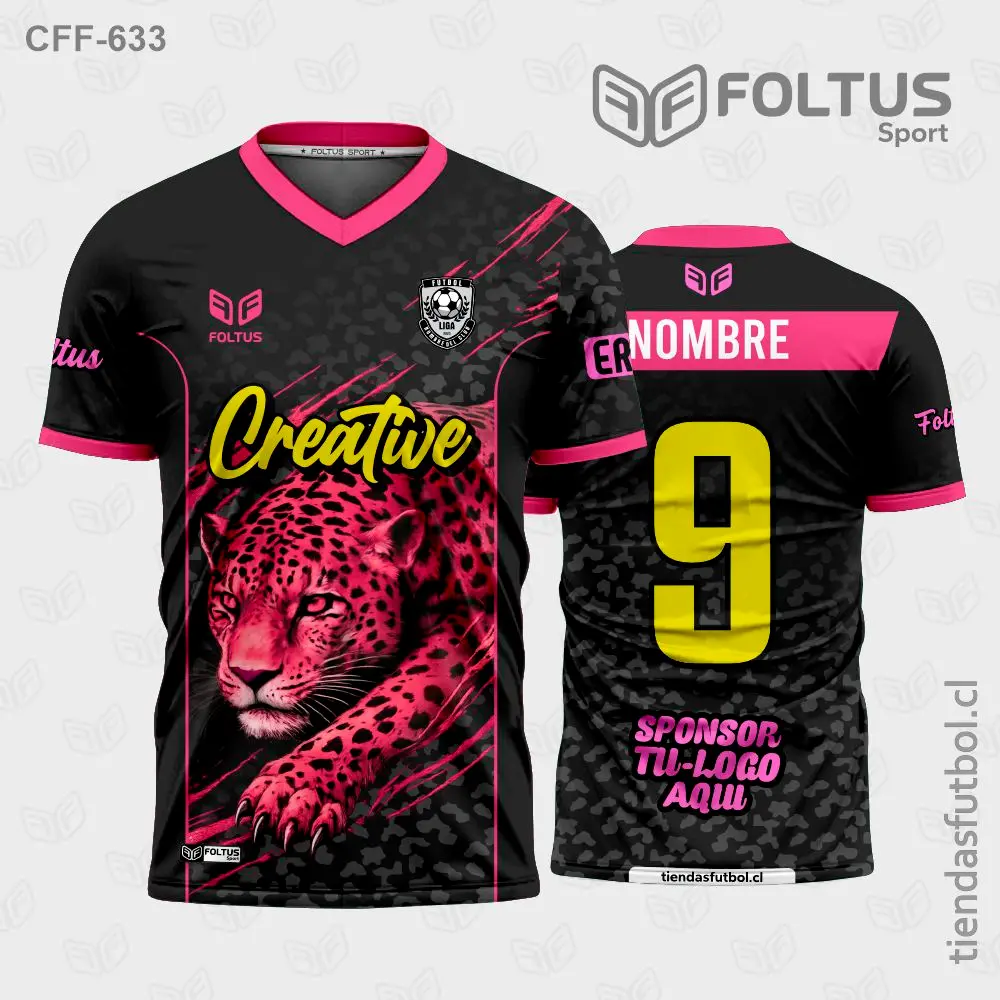 Camiseta de fútbol personalizadas CFF-633 fucsia con negro, diseño de alto impacto personalizado
