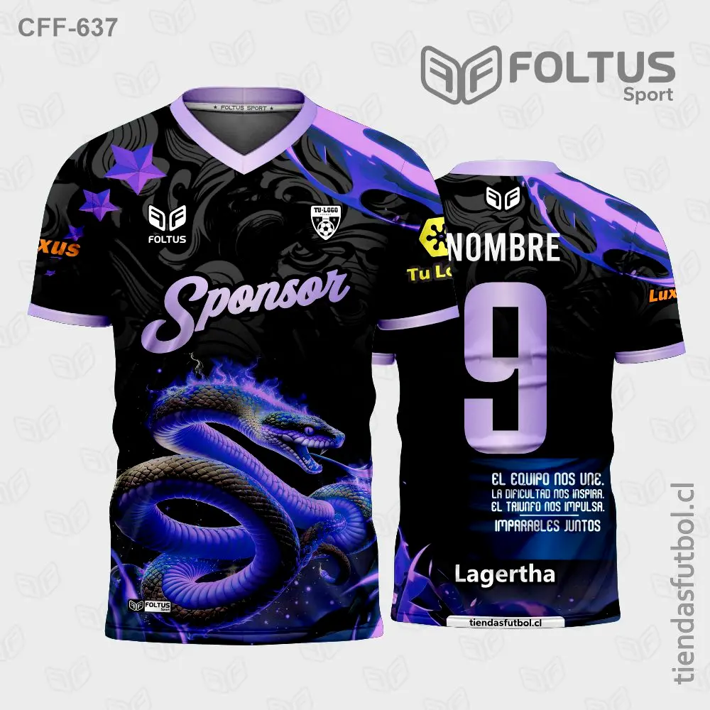 Camiseta de fútbol personalizadas CFF-637 negro con morado, estilo audaz personalizado