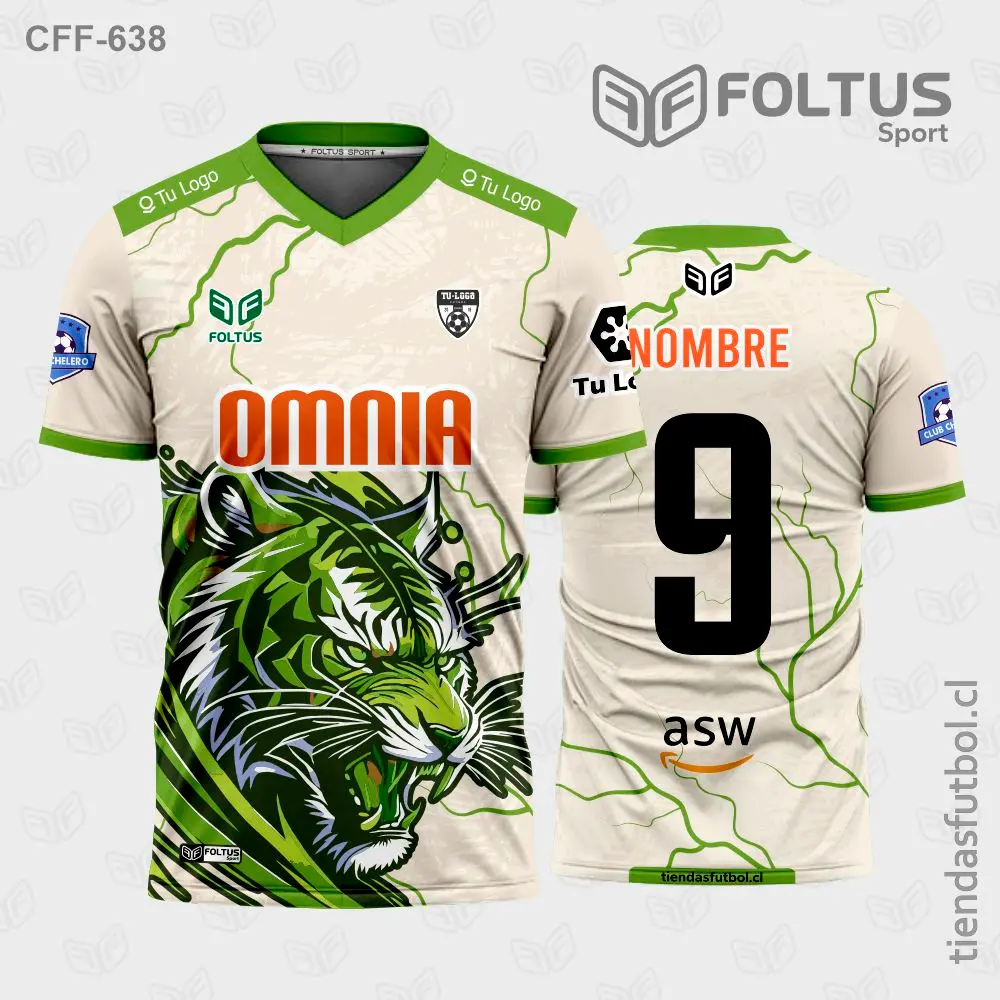 Camiseta de fútbol personalizadas CFF-638 crema con verde, estilo sobrio personalizado