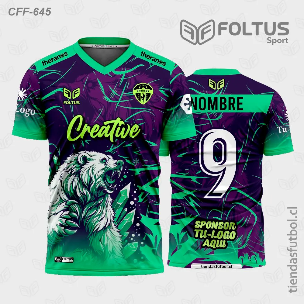 Camiseta de fútbol personalizadas CFF-645 verde con morado, diseño audaz personalizado