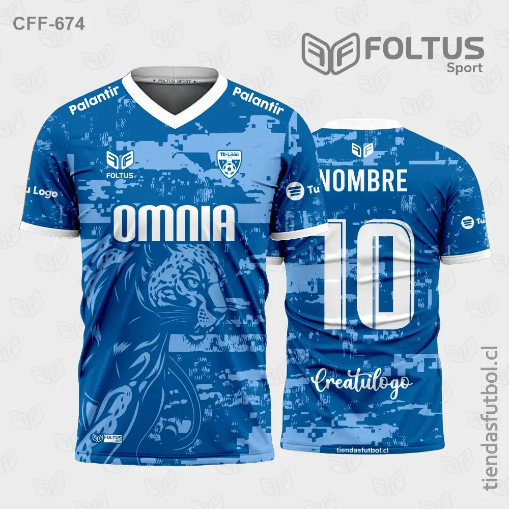 Camiseta de fútbol personalizadas CFF-674 azul con blanco, estética deportiva moderna